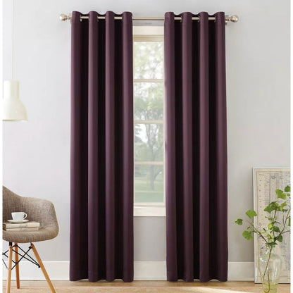 54"x108" Sun Zero Room Darkening Seymour Grommet Curtain 2 pcs. Panel Plum: Modern Energy-Efficient Noise-Reducing Drapery