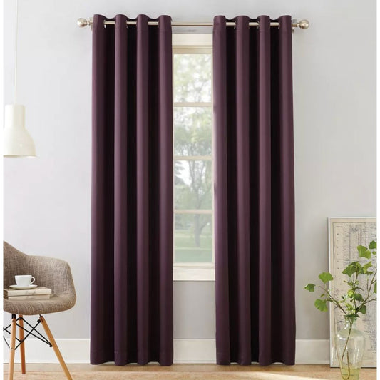 54"x108" Sun Zero Room Darkening Seymour Grommet Curtain 2 pcs. Panel Plum: Modern Energy-Efficient Noise-Reducing Drapery