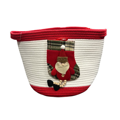 Christmas-Themed Cotton Rope Basket With Santa Design - Storage & Organization
