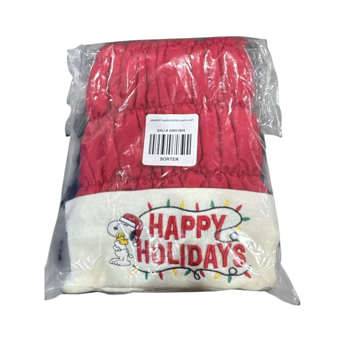 Snoopy Happy Holidays Festive Santa Hat With Pom & Ears - Red & White Plush Christmas Accessory