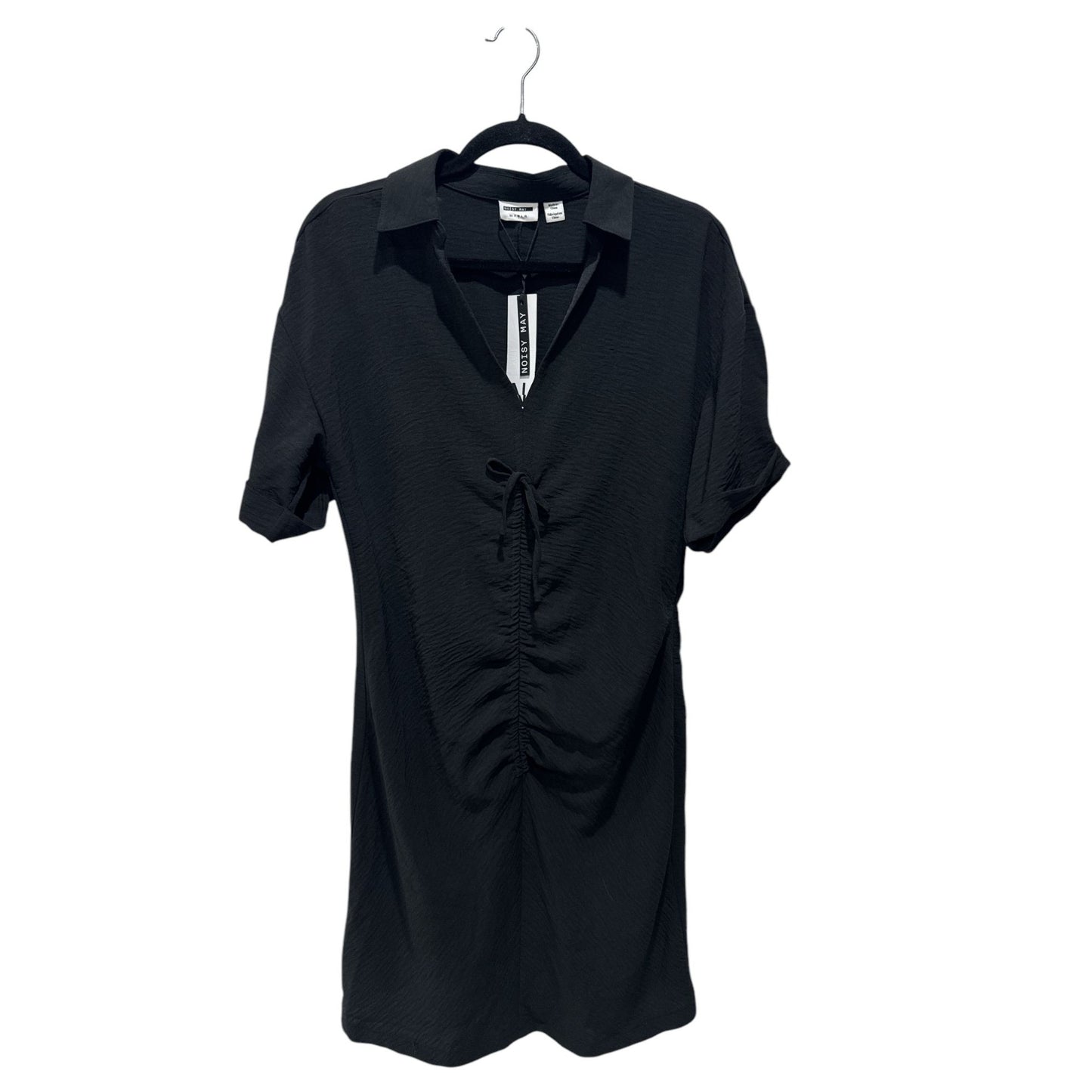 Noisy May Black Short-Sleeve Ruched Polo Dress Size M