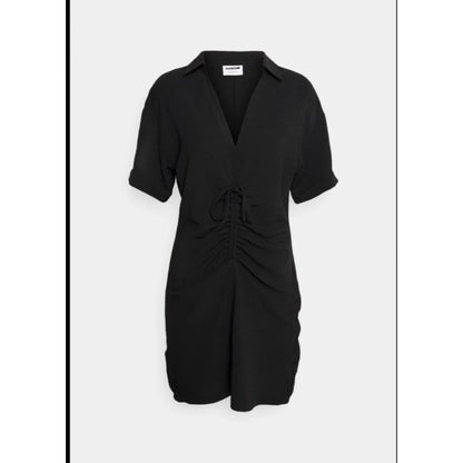 Noisy May Black Short-Sleeve Ruched Polo Dress Size M