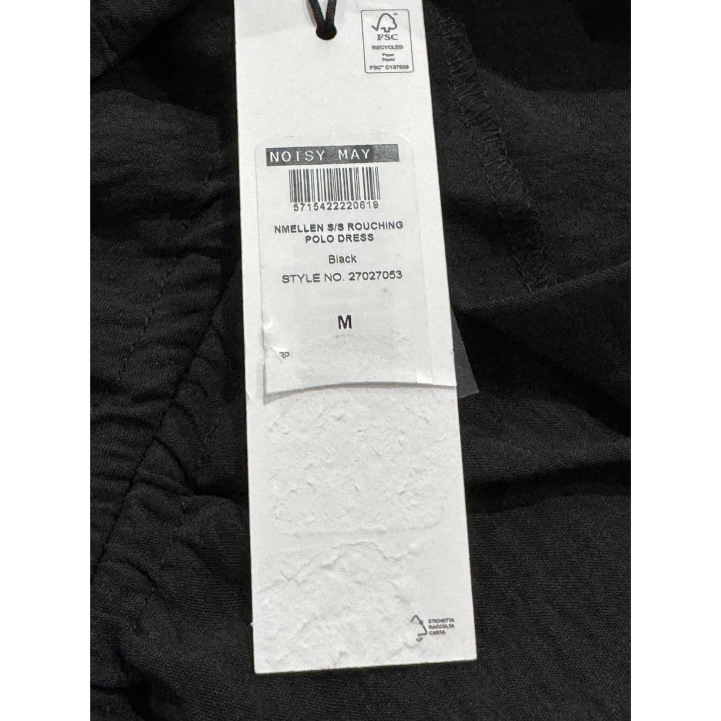 Noisy May Black Short-Sleeve Ruched Polo Dress Size M