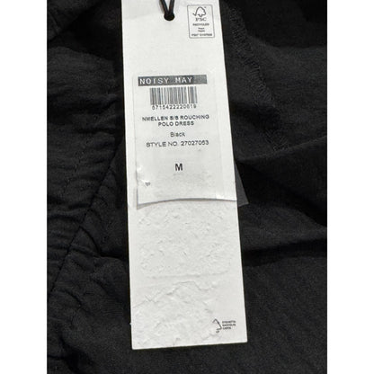 Noisy May Black Short-Sleeve Ruched Polo Dress Size M
