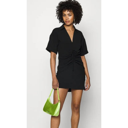 Noisy May Black Short-Sleeve Ruched Polo Dress Size M