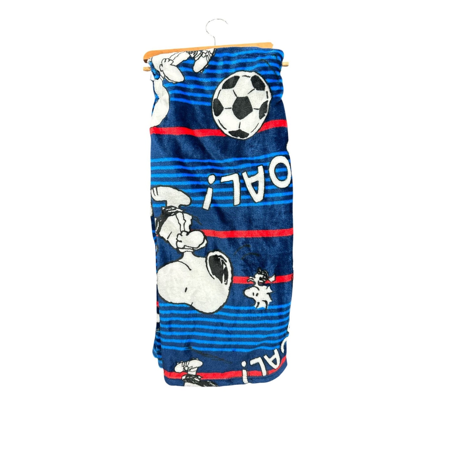 Peanuts Snoopy Soccer Silk Touch Throw Blanket 40" X 50" Blue Red Stripes Goal Design