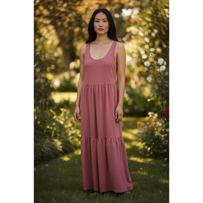 Nordstrom Women's Sleeveless Pink Maxi Dress XS Tiered Ruffle Cotton Blend