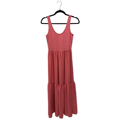 Nordstrom Women's Sleeveless Pink Maxi Dress XS Tiered Ruffle Cotton Blend