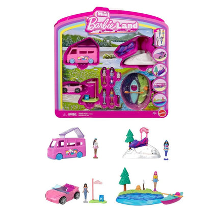 Barbie Mini BarbieLand 4-Pack Doll & Toy Vehicle Set with 4 1.5-inch Dolls & 4 Iconic Toy Vehicles