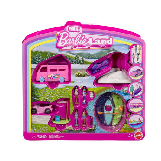 Barbie Mini BarbieLand 4-Pack Doll & Toy Vehicle Set with 4 1.5-inch Dolls & 4 Iconic Toy Vehicles