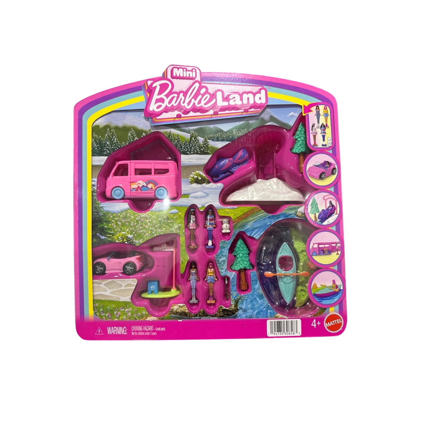 Barbie Mini BarbieLand 4-Pack Doll & Toy Vehicle Set with 4 1.5-inch Dolls & 4 Iconic Toy Vehicles