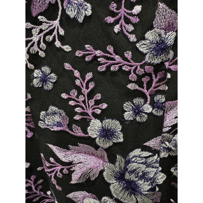 Maggy London Womens Embroidered Floral Mesh Black & Purple Midi Sheath Dress Size 2