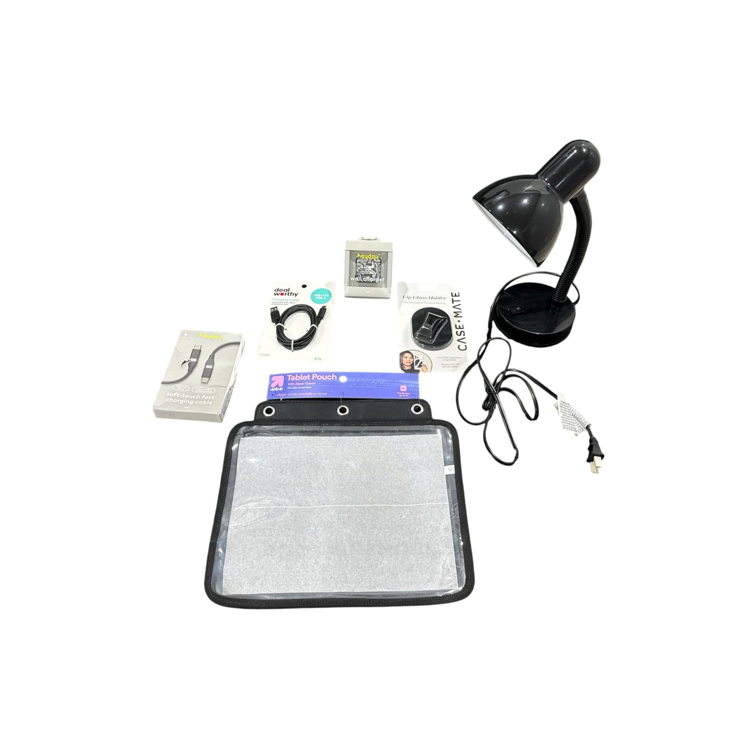 Set of 6 Simple Designs Black Desk Lamp & Tech Accessory Bundle