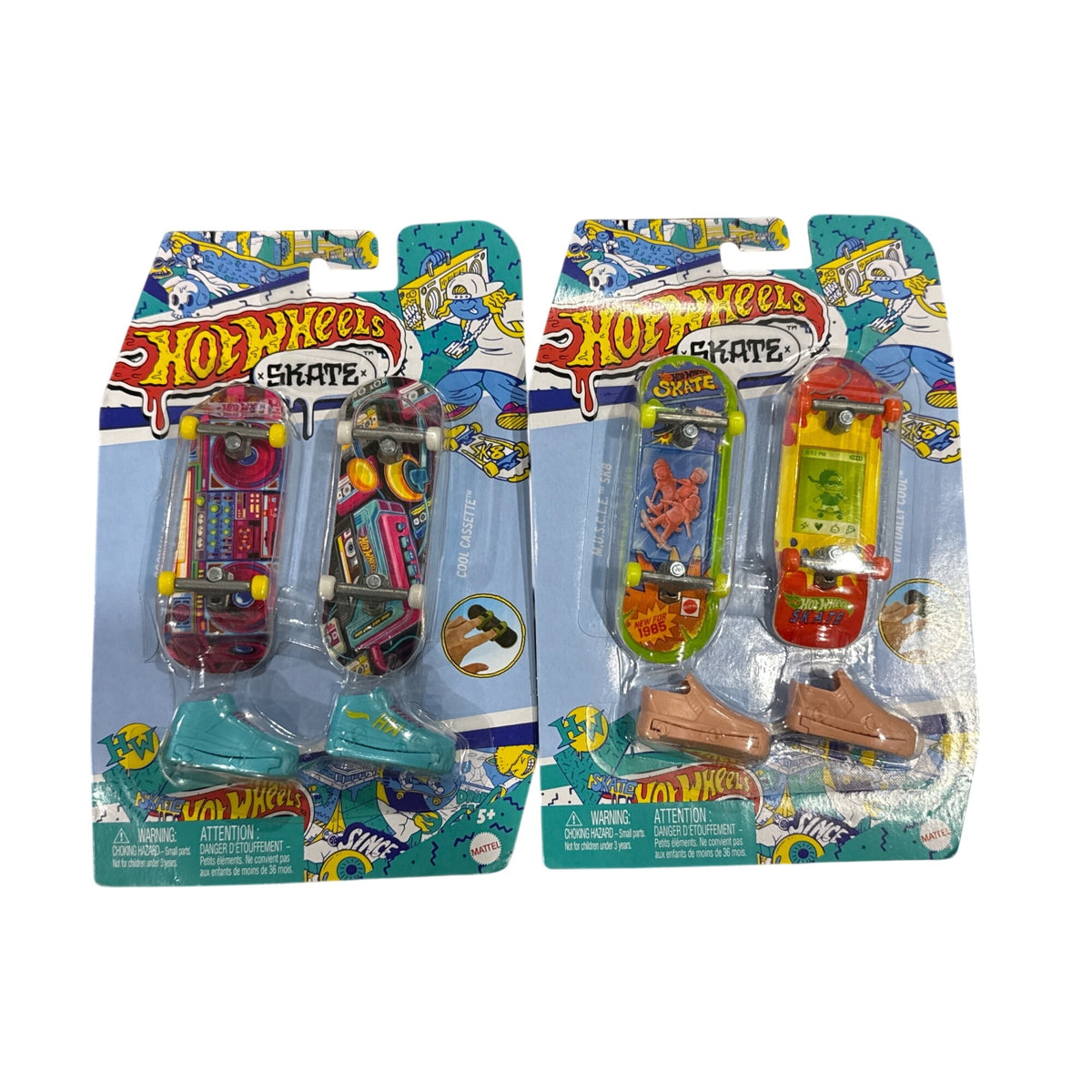 Hot Wheels Skate Fingerboard Set Of 2 With Removable Shoes Cool Cassette & Virtually Cool Themes Ages 5+
