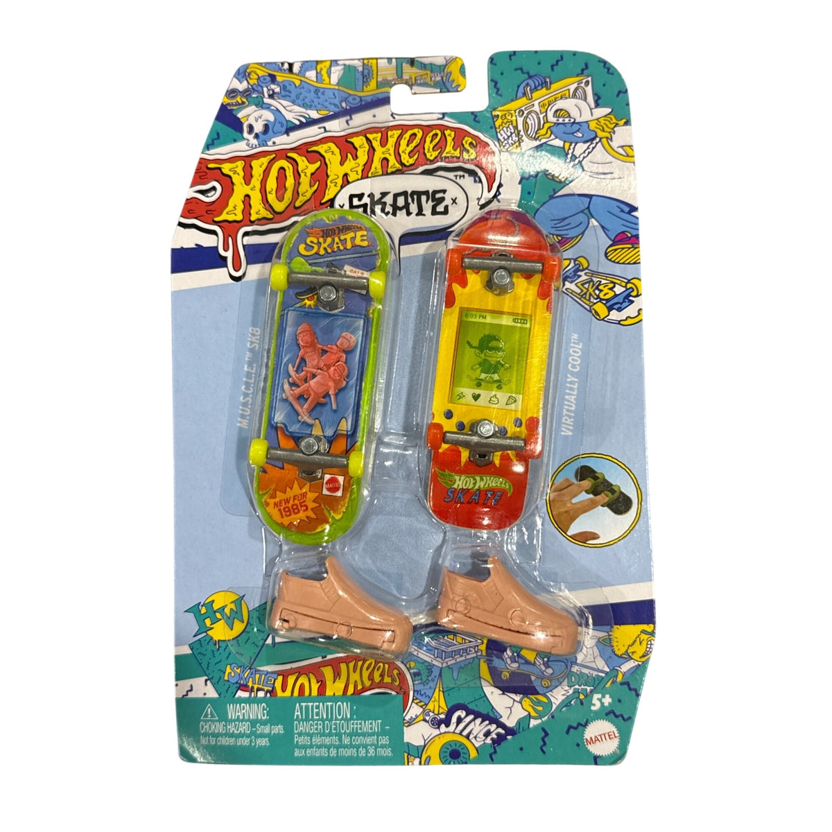 Hot Wheels Skate Fingerboard Set Of 2 With Removable Shoes Cool Cassette & Virtually Cool Themes Ages 5+