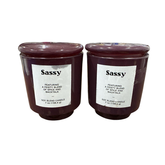 Sassy Soy Blend Candle Set Of 2 Featuring Spice & Backtalk Scent 7 Oz Purple Glass Jar By Room Essentials