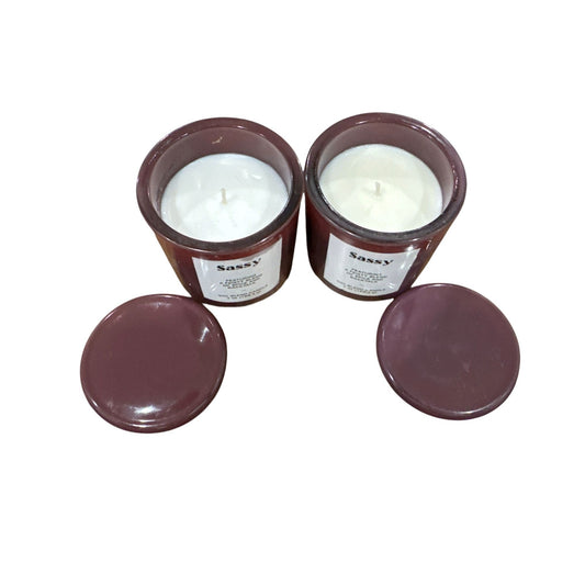 Sassy Soy Blend Candle Set Of 2 Featuring Spice & Backtalk Scent 7 Oz Purple Glass Jar By Room Essentials