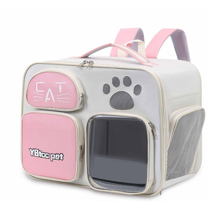 Cat Carrier Backpack With Mesh Windows & Pockets For Pets Beige & Pink 15.7"x10.5"x11.8"