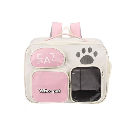Cat Carrier Backpack With Mesh Windows & Pockets For Pets Beige & Pink 15.7"x10.5"x11.8"