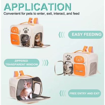 Cat Carrier Backpack With Mesh Windows & Pockets For Pets Beige & Pink 15.7"x10.5"x11.8"