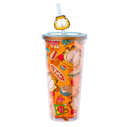 Garfield Food-Themed Tumbler With Straw & Lid - 24oz BPA-Free Plastic Cup For Drinks