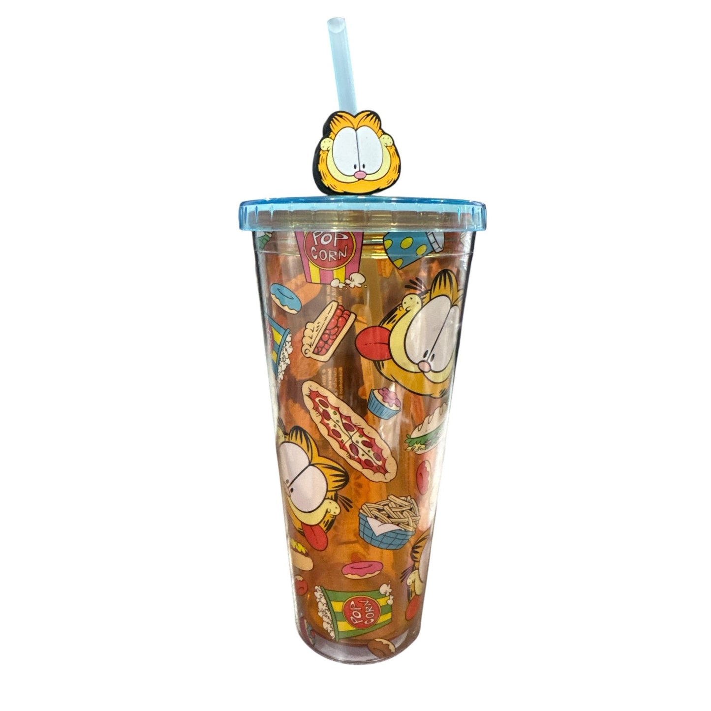 Garfield Food-Themed Tumbler With Straw & Lid - 24oz BPA-Free Plastic Cup For Drinks