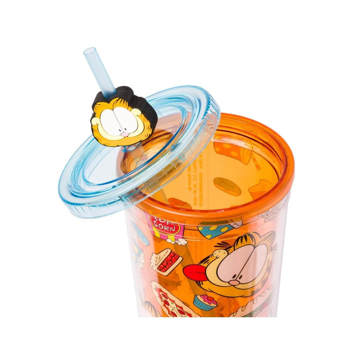 Garfield Food-Themed Tumbler With Straw & Lid - 24oz BPA-Free Plastic Cup For Drinks