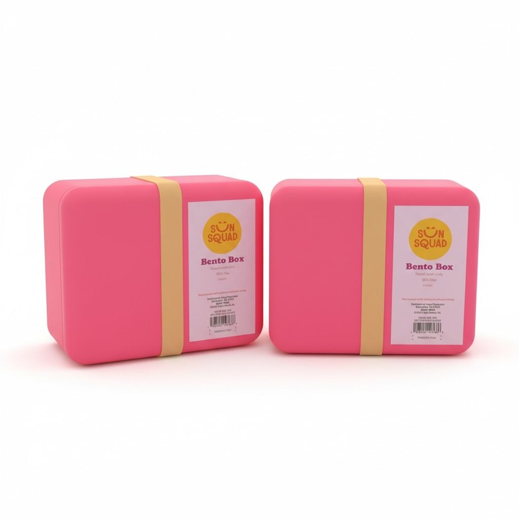 Sun Squad Pink Bento Box Set Of 2 With Yellow Bands Durable Plastic Stackable Design Meal Prep & Storage