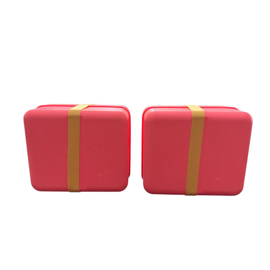 Sun Squad Pink Bento Box Set Of 2 With Yellow Bands Durable Plastic Stackable Design Meal Prep & Storage