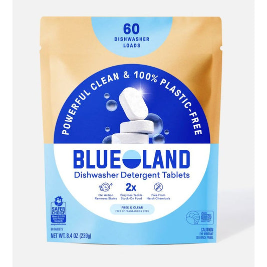 Blueland Dishwasher Detergent Tablets 60-Count Plastic-Free Powerful Enzymes Stain-Fighting Free & Clear Eco-Friendly