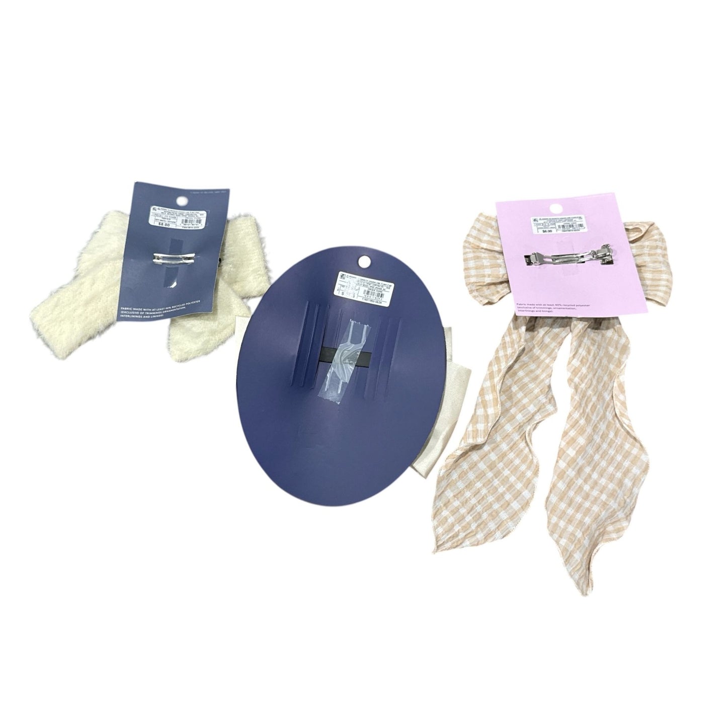 Set Of 3 Women's Hair Bow Clips - Gingham, Satin & Textured Off-White