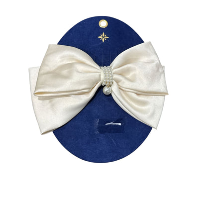 Set Of 3 Women's Hair Bow Clips - Gingham, Satin & Textured Off-White