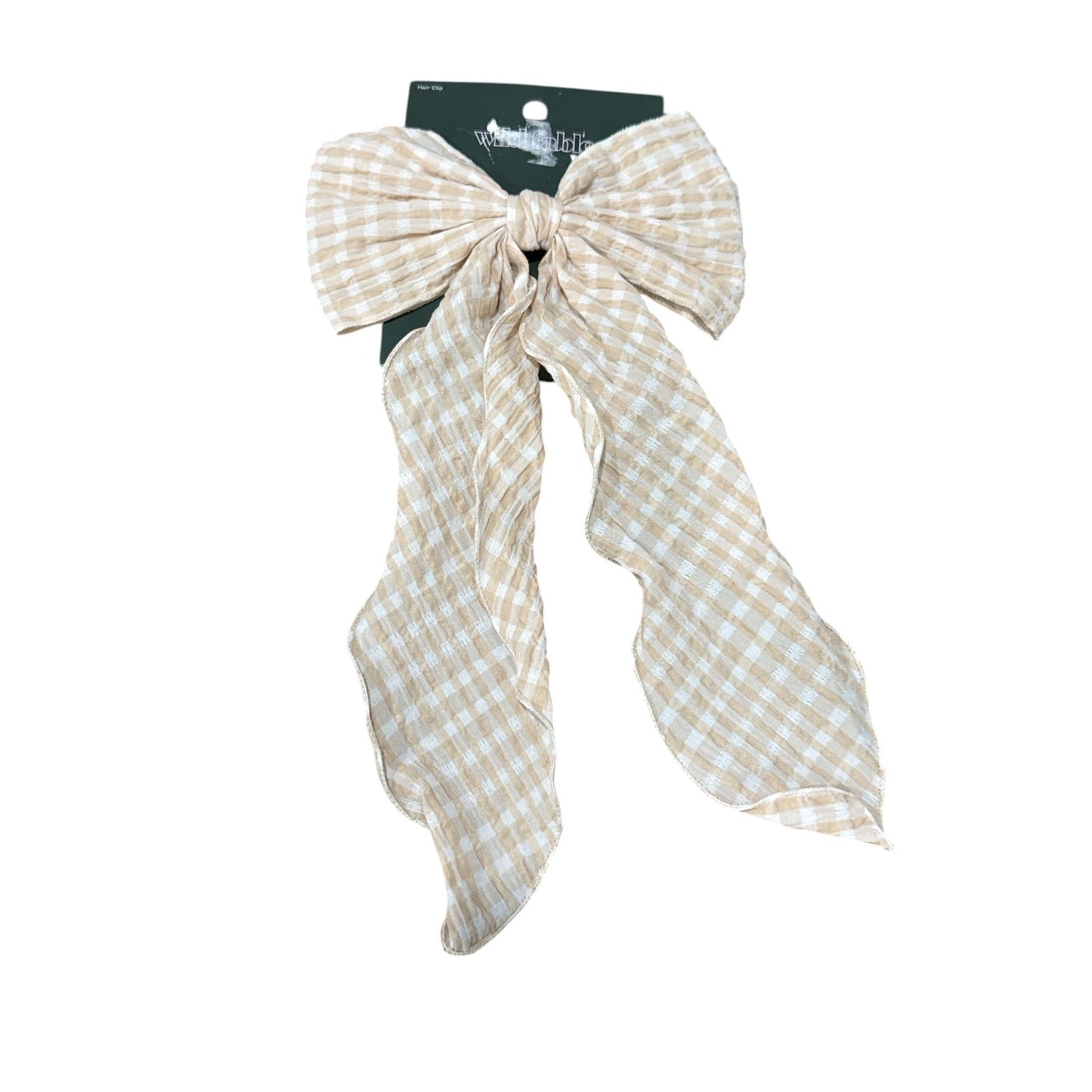 Set Of 3 Women's Hair Bow Clips - Gingham, Satin & Textured Off-White