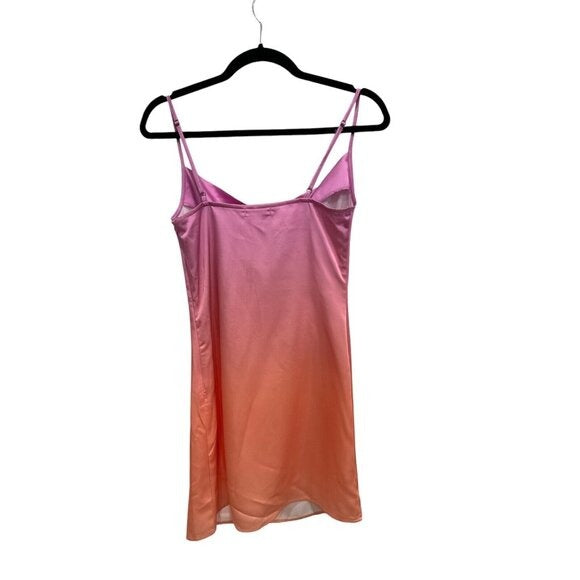 Satin-Feel Pink & Orange Ombré Mini Slip Dress With Spaghetti Straps - BP. XS
