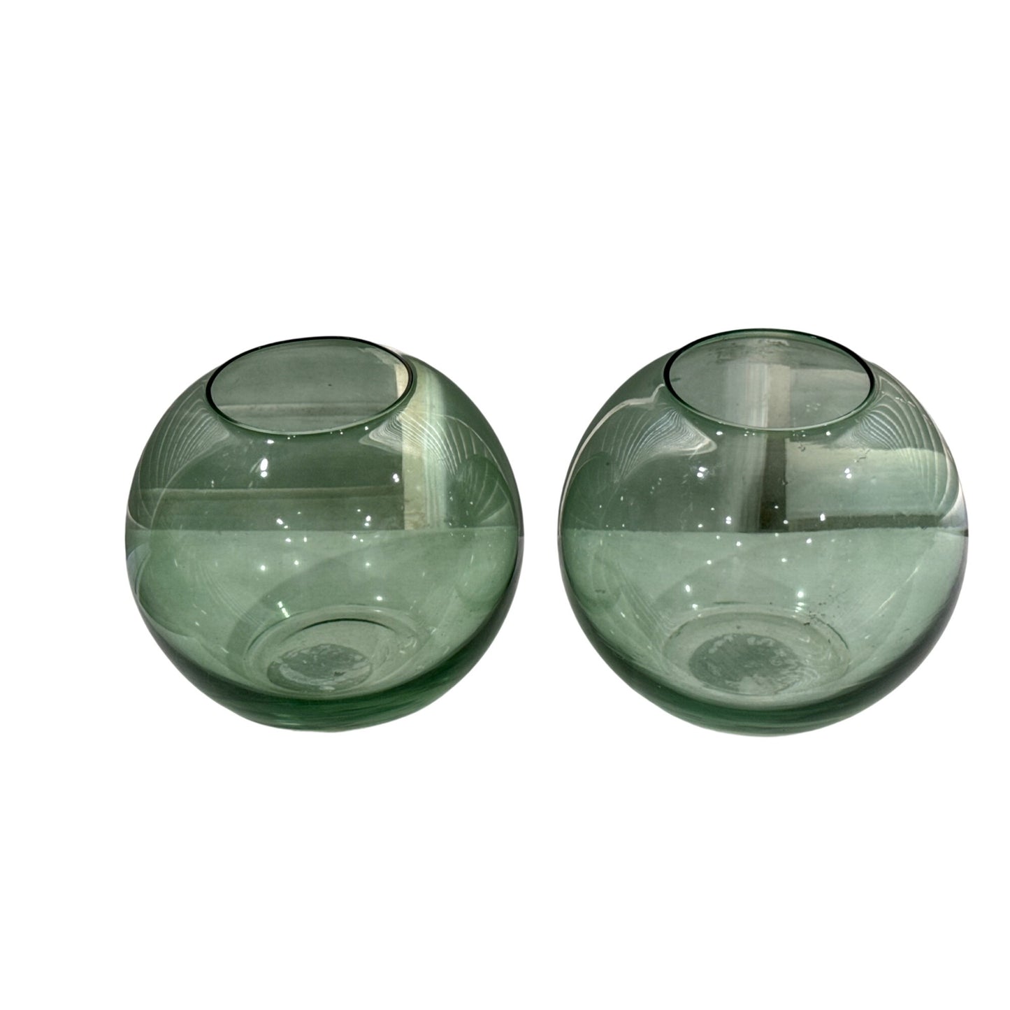 Room Essentials - Set Of 2 Green Glass Bubble Vases Home Essentials Decorative Round Shape 6" Tall