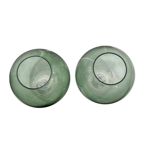 Room Essentials - Set Of 2 Green Glass Bubble Vases Home Essentials Decorative Round Shape 6" Tall