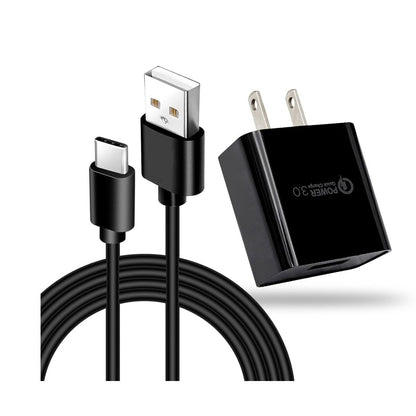 USB-C Charger Adapter With 10FT Cable QC 3.0 Fast Charging USB-A to USB-C Ports Travel-Friendly Black Design