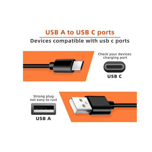 USB-C Charger Adapter With 10FT Cable QC 3.0 Fast Charging USB-A to USB-C Ports Travel-Friendly Black Design