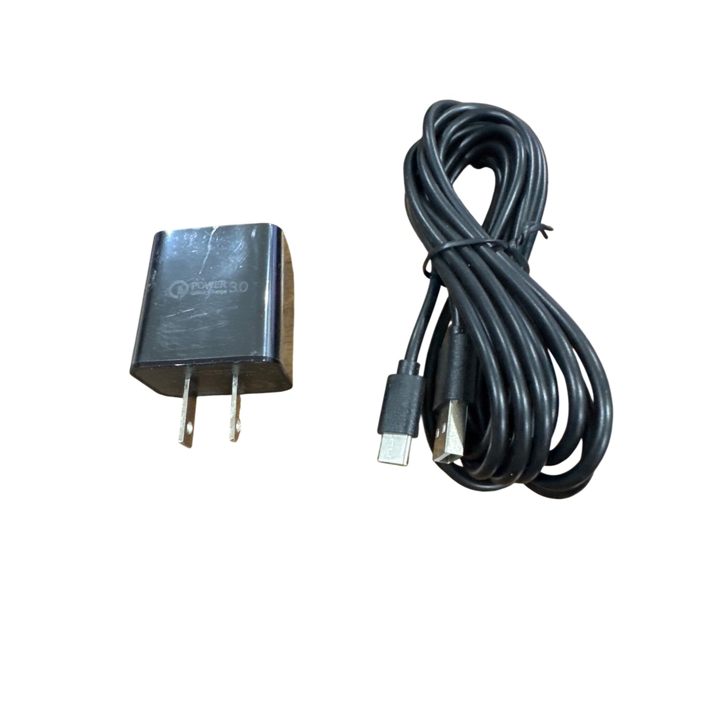 USB-C Charger Adapter With 10FT Cable QC 3.0 Fast Charging USB-A to USB-C Ports Travel-Friendly Black Design