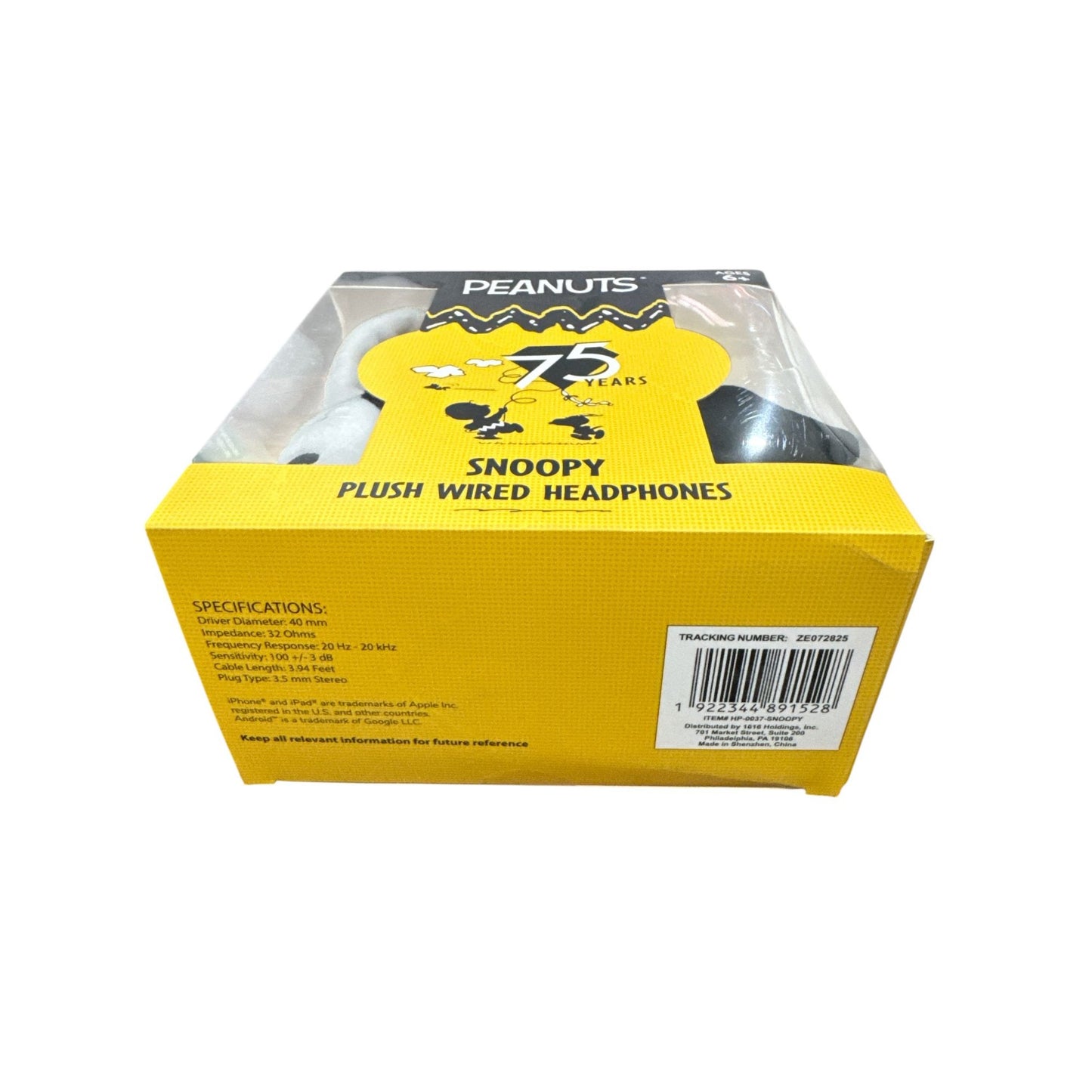 Peanuts Snoopy Plush Wired Headphones Adjustable Headband Lightweight Design Ages 6+ Compatible With 3.5mm Jack Devices