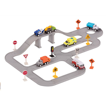Driven By Battat Pocket Series 57-Piece City Vehicles And Road Signs Playset Set of 2 Ages 3+