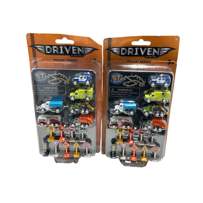 Driven By Battat Pocket Series 57-Piece City Vehicles And Road Signs Playset Set of 2 Ages 3+
