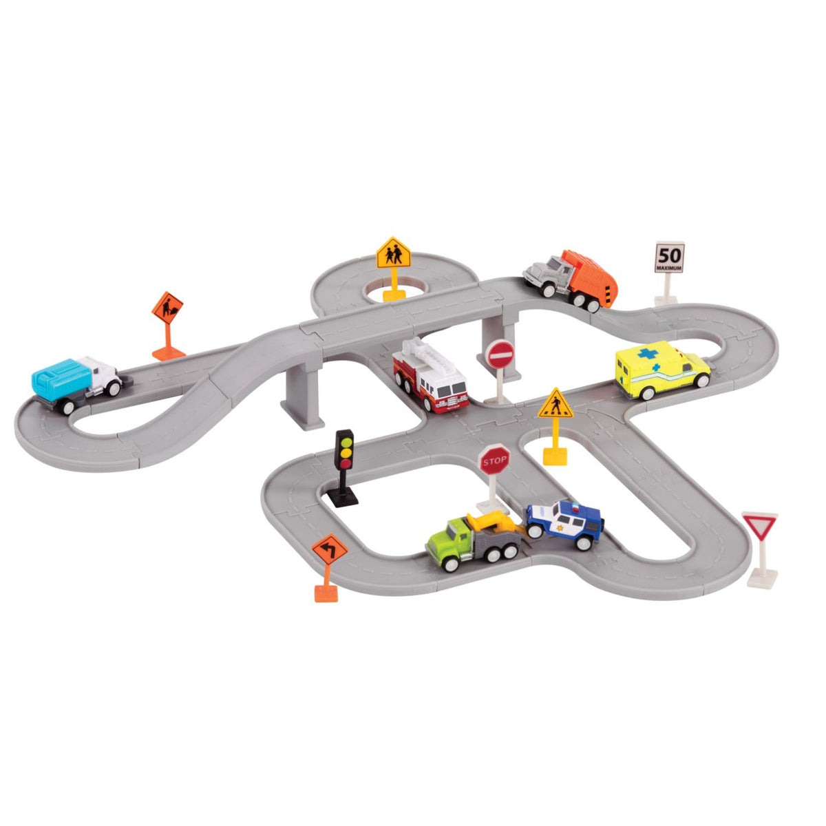Driven By Battat Pocket Series 57-Piece City Vehicles And Road Signs Playset Set of 2 Ages 3+