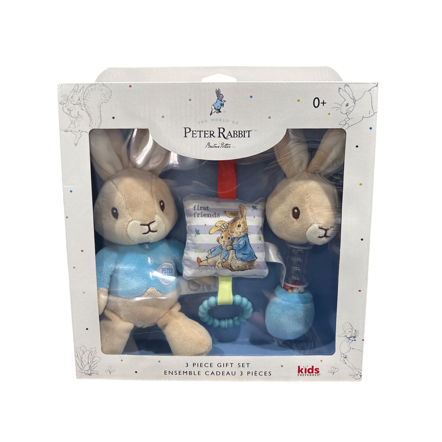 Peter Rabbit 3 Piece Gift Set For Kids - Plush Toy Rattle & Teether - 0+ Months
