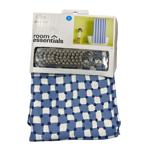 Room Essentials Blue & White Shower Curtain Set With 12 Hooks 72"x72" 100% Recycled Polyester