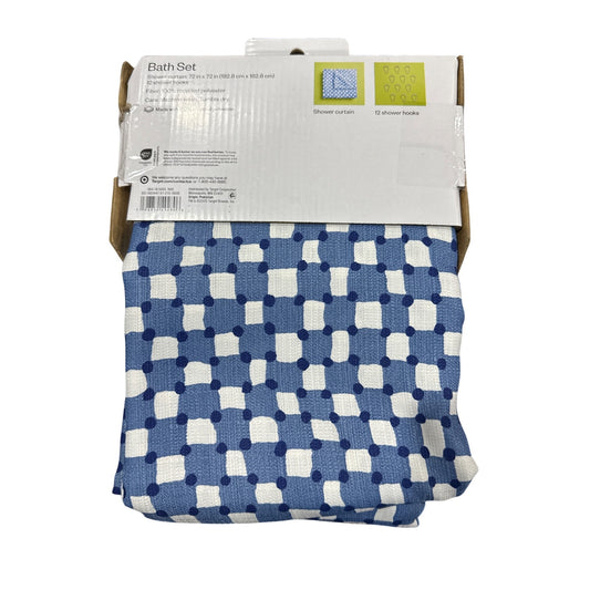 Room Essentials Blue & White Shower Curtain Set With 12 Hooks 72"x72" 100% Recycled Polyester