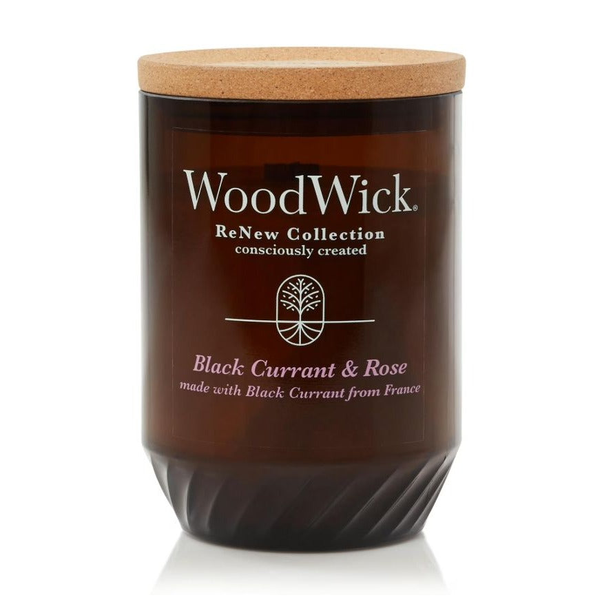 WoodWick ReNew Collection Black Currant & Rose Candle With Cork Lid  Consciously Created Soy-Coconut Wax Blend 13oz