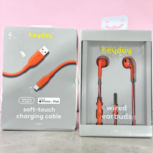 Heyday Wired Earbuds & 6-Ft Soft-Touch Charging Cable Orange