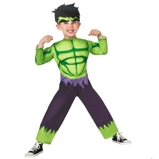 Marvel Super Hero Adventures Hulk Toddler Costume With Muscle Padded Jumpsuit & Headpiece - Size (2T-4T)