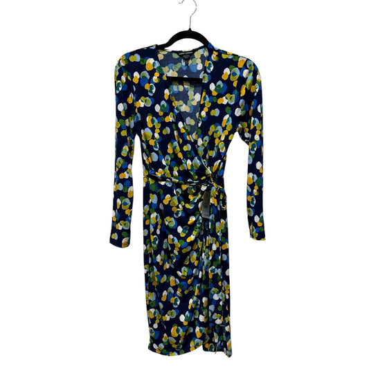 Maggy London Floral Wrap Dress Long Sleeve Navy/Yellow/Green US 6 New With Tags